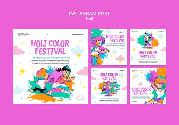 Free PSD holi festival celebration  instagram posts