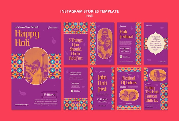 PSD gratuito storie di instagram di celebrazione del festival di holi