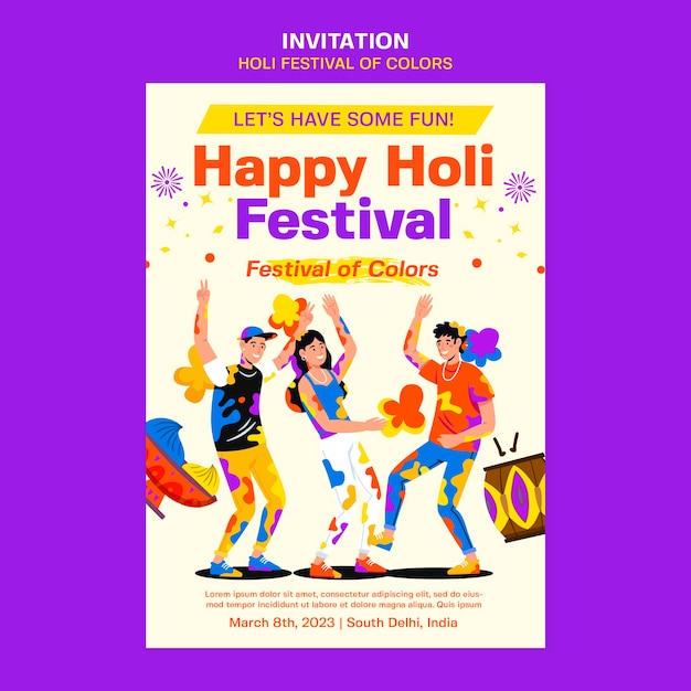 Free PSD holi festival celebration invitation template