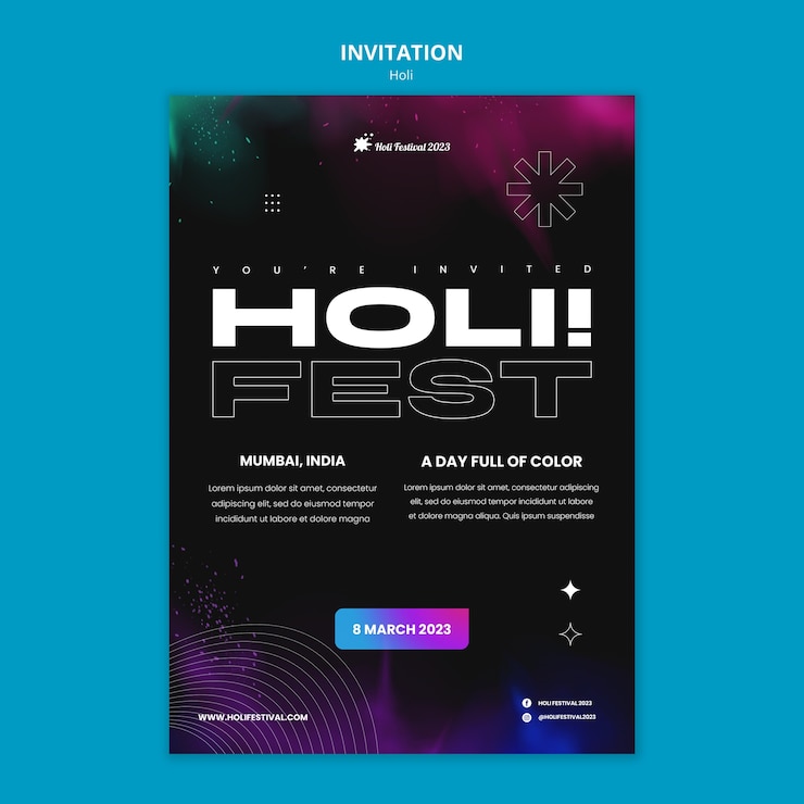 Free PSD holi festival celebration invitation template
