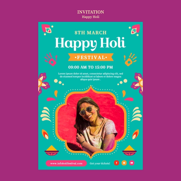 Holi festival celebration invitation template