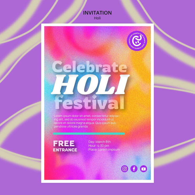무료 PSD holi 축제 축하 초대장 서식 파일