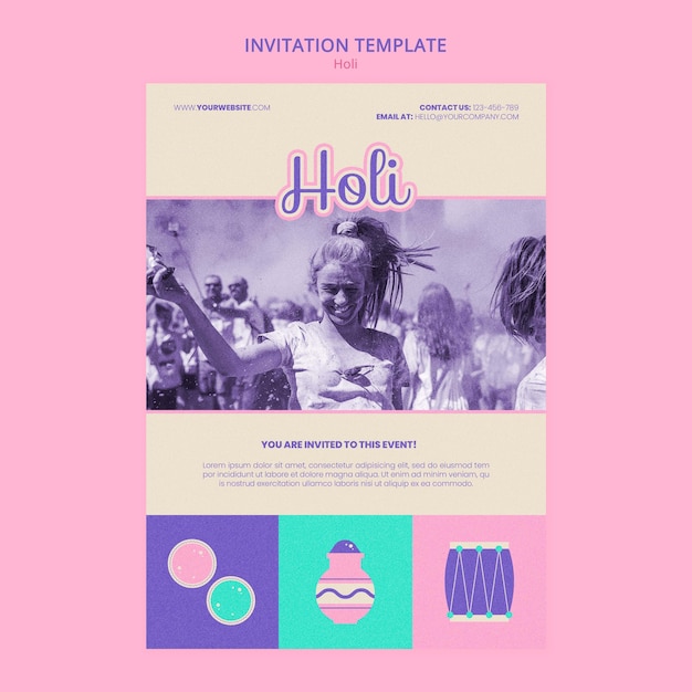 Holi festival celebration invitation template