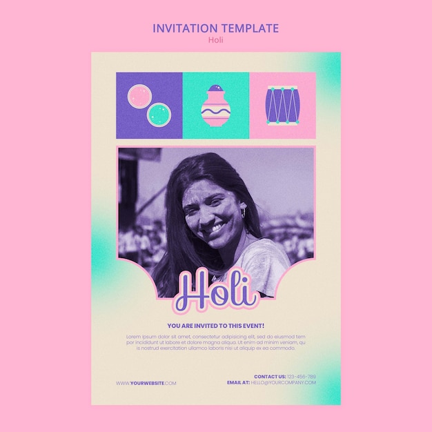 Holi festival celebration invitation template – free PSD download