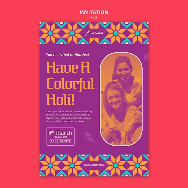 Holi festival celebration invitation template