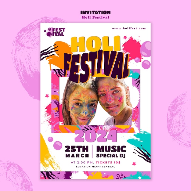 holi festival celebration invitation template