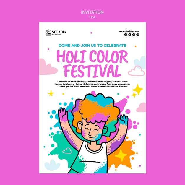 Holi 축제 축하 초대장 템플릿