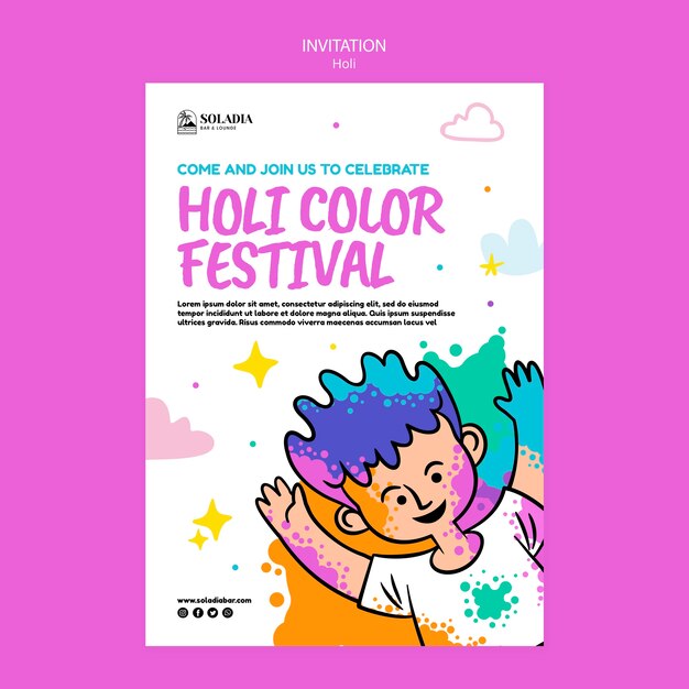 Holi 축제 축하 초대장 템플릿
