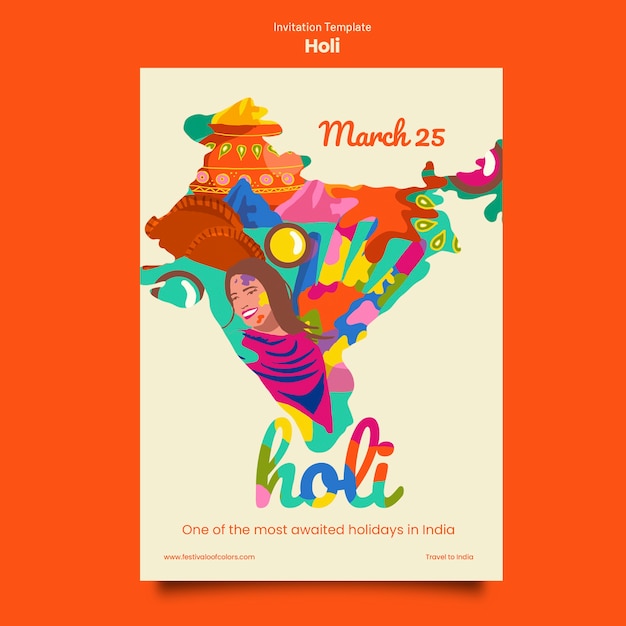 PSD gratuito modello di invito per la celebrazione del festival holi