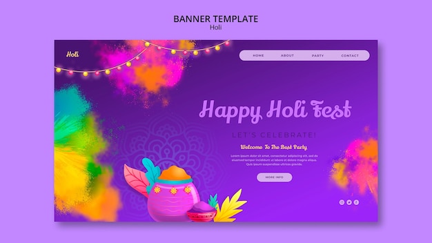 Free PSD holi festival celebration landing page template