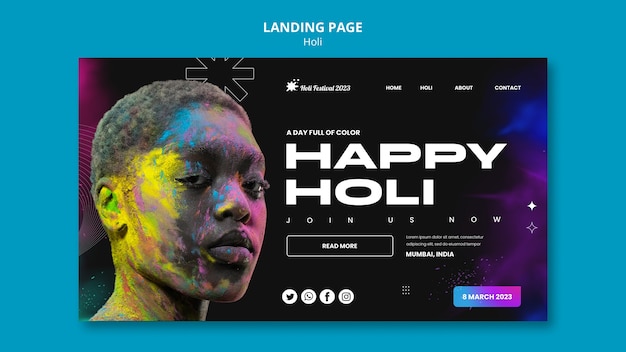 Holi festival celebration landing page template