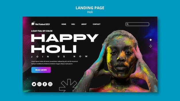 Free PSD holi festival celebration landing page template