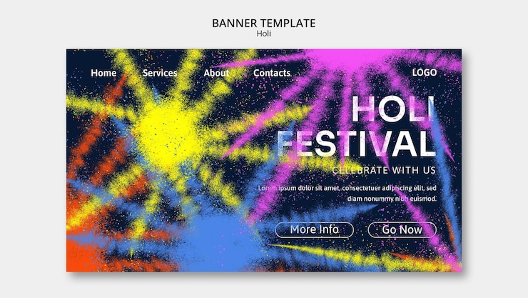 無料PSD ホーリー祭のお祝いのランディングページテンプレート