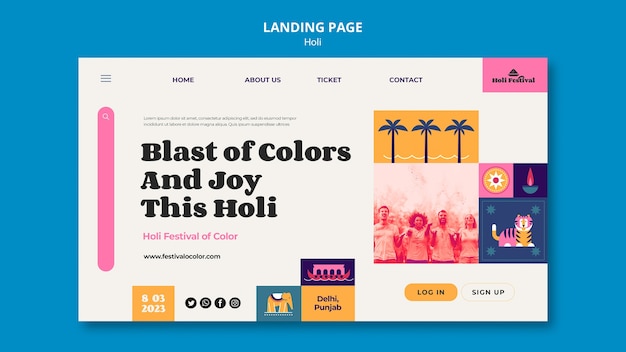 holi festival celebration landing page template
