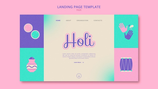 Free PSD holi festival celebration landing page