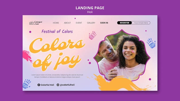 Free PSD holi festival celebration landing page