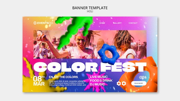 Free PSD holi festival celebration landing page