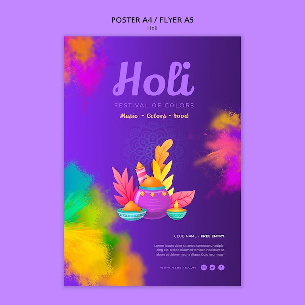 Modello di poster per la celebrazione del festival di holi