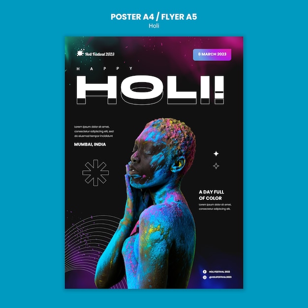 PSD gratuito modello di poster per la celebrazione del festival di holi