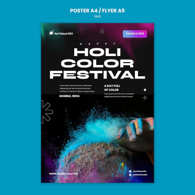 Free PSD holi festival celebration poster template