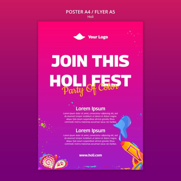 Free PSD holi festival celebration poster template