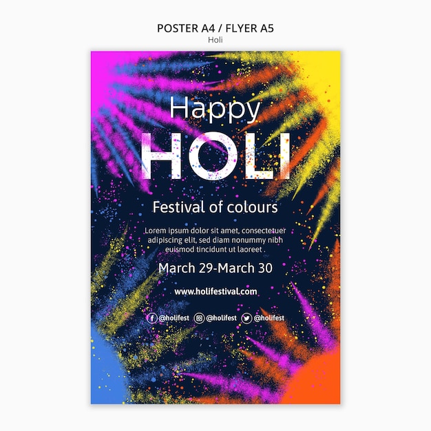 PSD gratuito modello di poster per la celebrazione del festival di holi