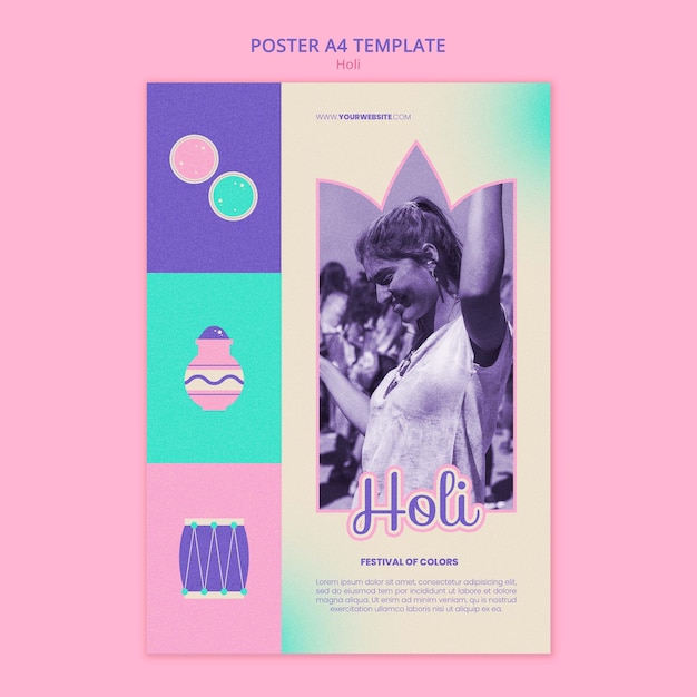 PSD gratuito modello di poster per la celebrazione del festival di holi