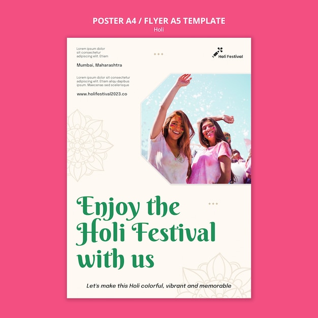 Modello di poster per la celebrazione del festival di Holi