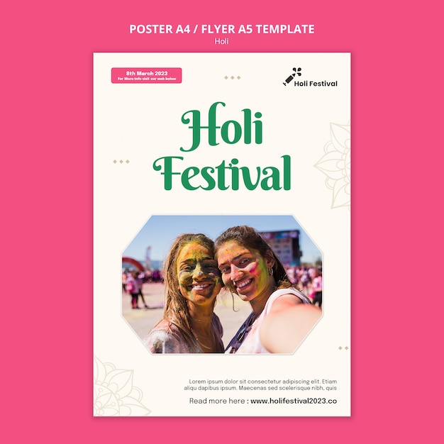 Modello di poster per la celebrazione del festival di Holi