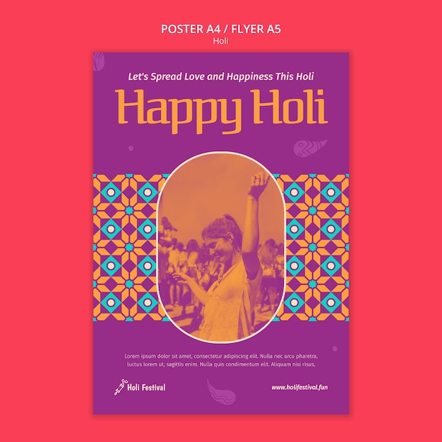 PSD gratuito modello di poster per la celebrazione del festival di holi