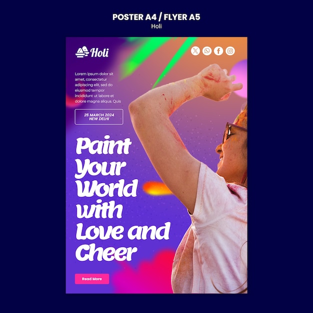 PSD gratuito modello di poster per la celebrazione del festival holi