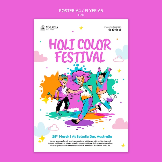 PSD gratuito modello di poster per la celebrazione del festival holi