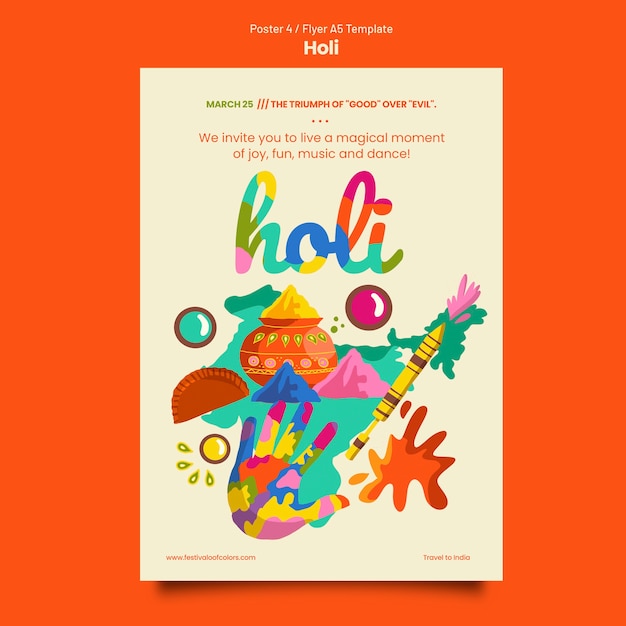 Free PSD holi festival celebration poster template