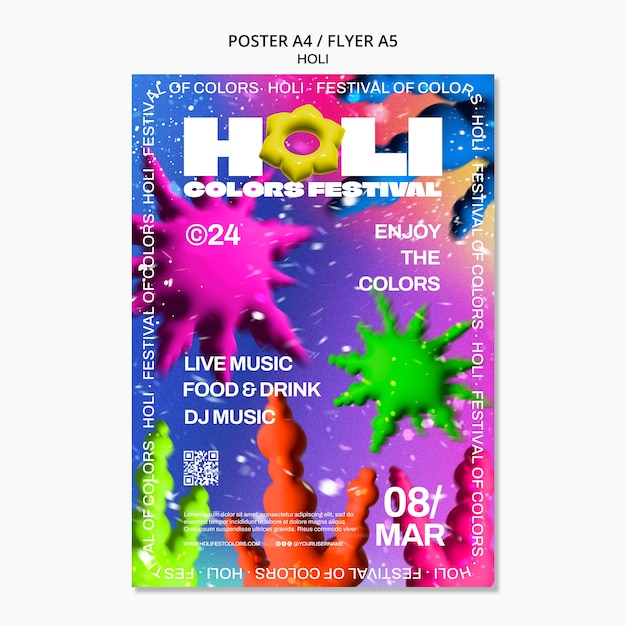 PSD gratuito modello di poster per la celebrazione del festival di holi.