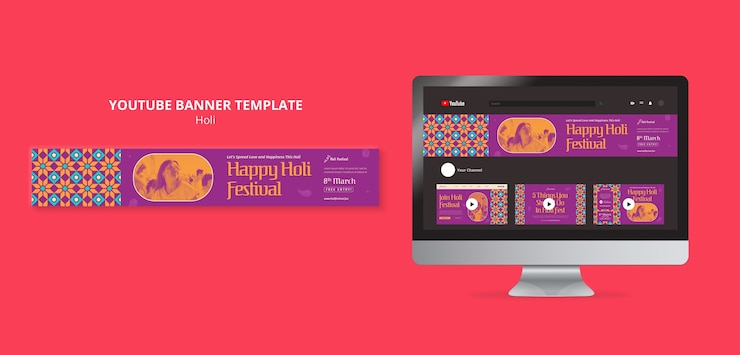Free PSD holi festival celebration youtube banner template