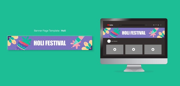 PSD gratuito banner youtube per la celebrazione del festival holi