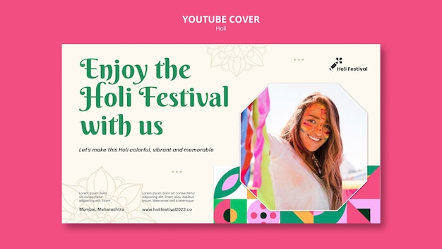 PSD gratuito modello di copertina di youtube per la celebrazione del festival di holi