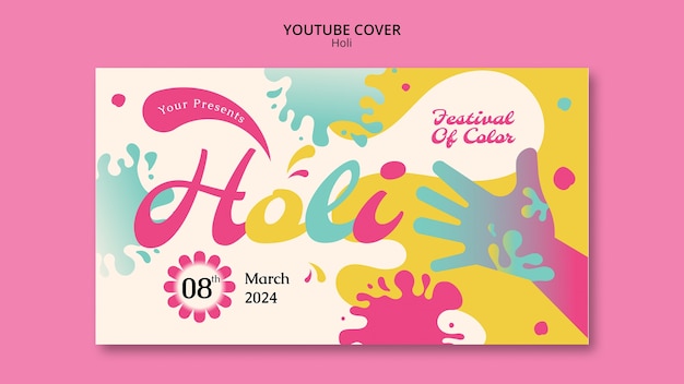 PSD gratuito copertina di youtube per la celebrazione del festival di holi