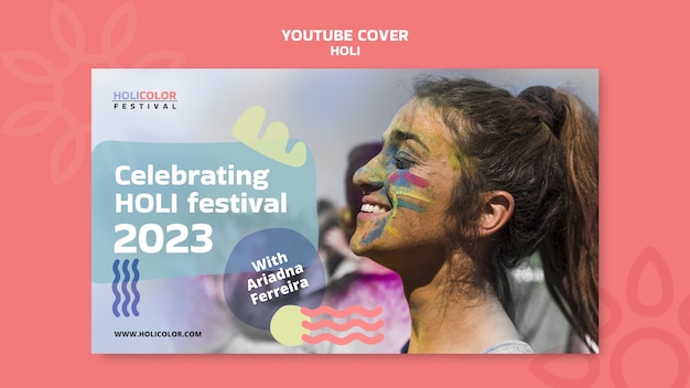 PSD gratuito copertina di youtube per la celebrazione del festival di holi