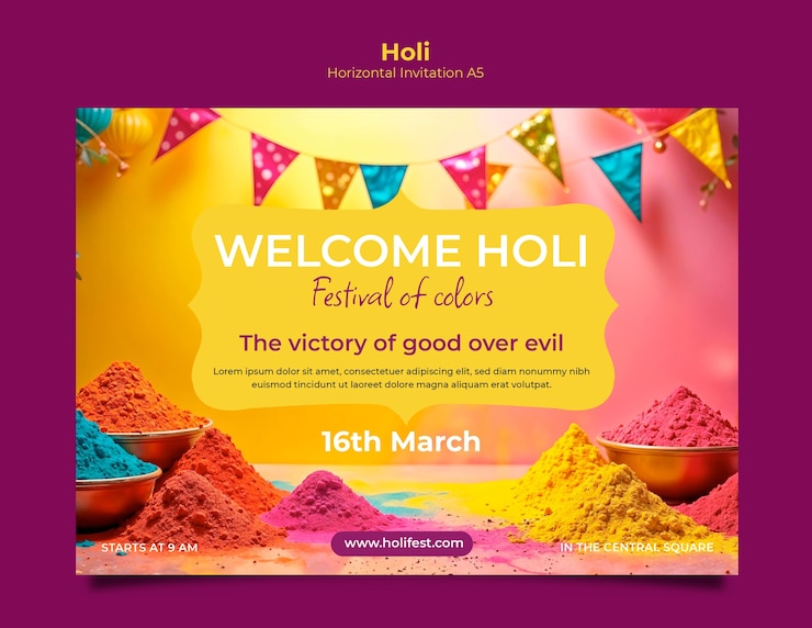 मुफ़्त PSD holi festival invitation template design