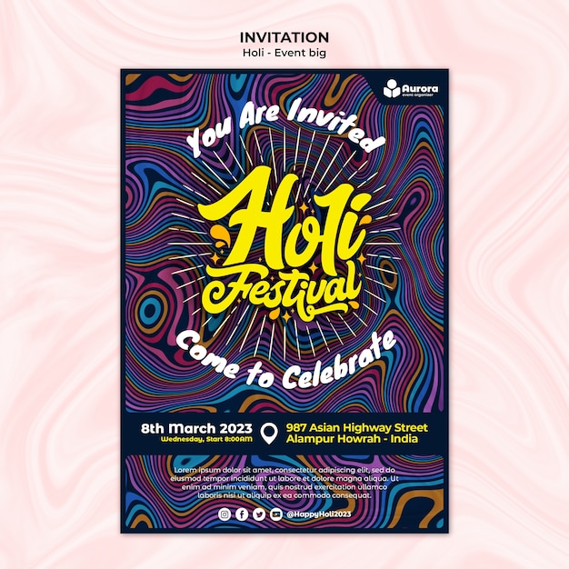 Free PSD holi festival invitation template