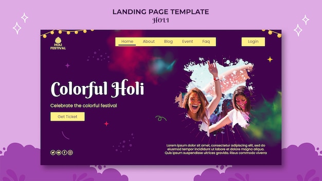 Free PSD holi festival landing page template