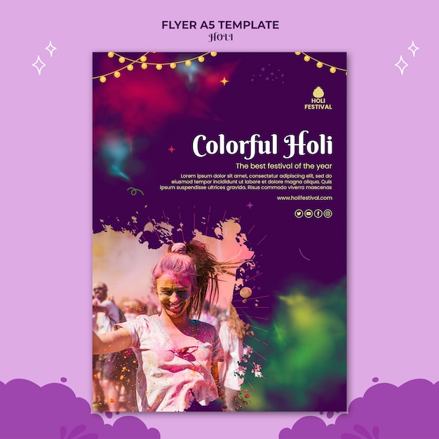 Free PSD holi festival poster or flyer template