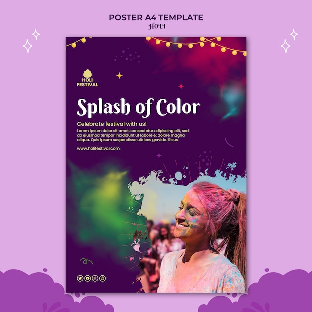 Free PSD holi festival poster or flyer template