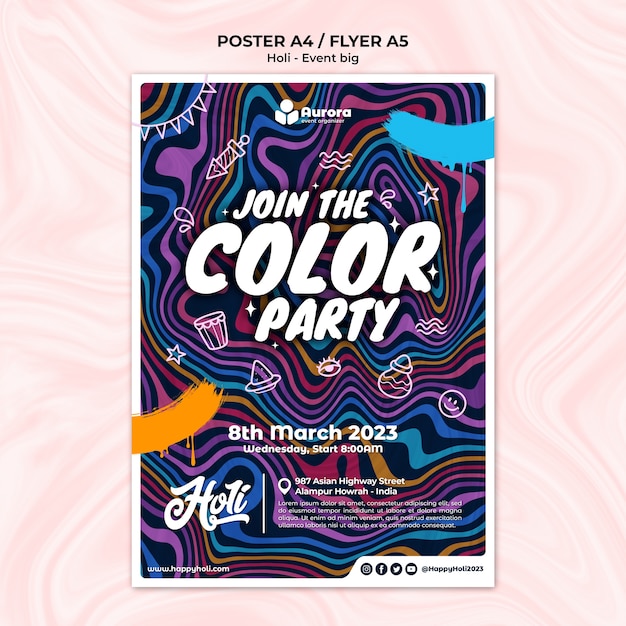 Free PSD holi festival poster template