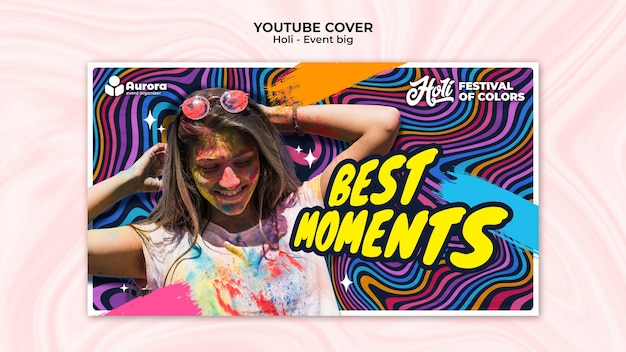 PSD gratuito modello di copertina di youtube del festival di holi