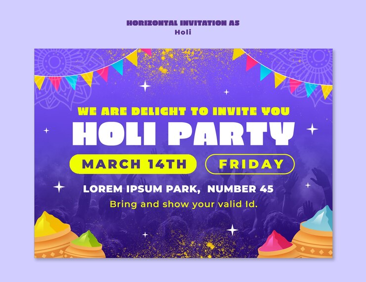 मुफ़्त PSD holi party invitation