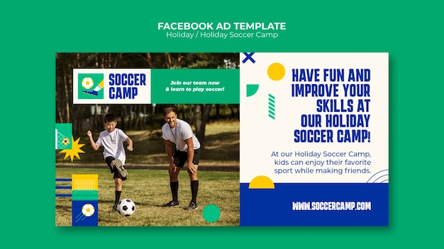 Бесплатный PSD Праздничный футбольный лагерь шаблон facebook