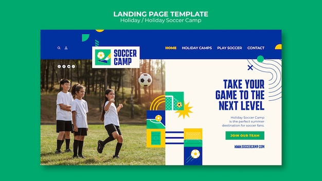 Free PSD holiday soccer camp landing page template