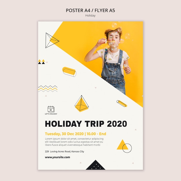 PSD gratuito modello di poster festa viaggio vacanza 2020